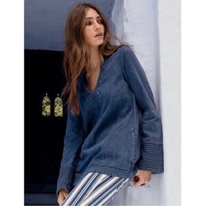 Free People Denim Bell Sleeve V-Neck Tunic Top